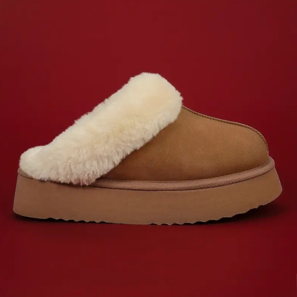 Cozy Chestnut Women's Platform Slippers New Boutique Comfy Soft Faux Fur - Picture 4 of 9